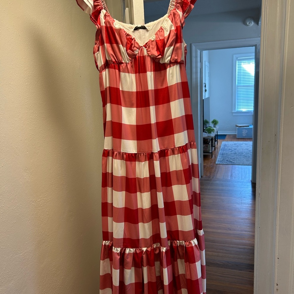 Red and White Gingham Maxi Dress - Picture 3 of 6